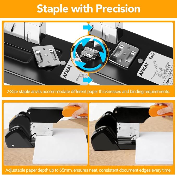 AFMAT Heavy Duty Stapler 220 Sheets, Large Staplers for Desk with 7000 Staples, 60% Reduced Effort, 50,000+ Uses, Jam Free, Adjustable Paper Depth, Metal Classroom Office Desktop Stapler, ES15