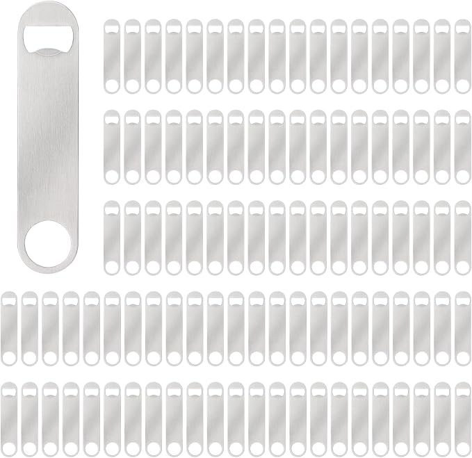 100 Pack Flat Beer Bottle Opener 7 inch Stainless Steel Flat Bottle Opener Beer Bottle Openers for Bartender Kitchen Bar Restaurant (Silver)
