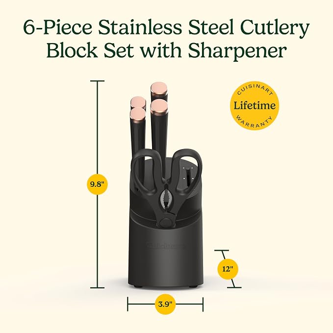Artisan Elite Stainless Steel Cutlery 6 Piece Knife Block Set, Black