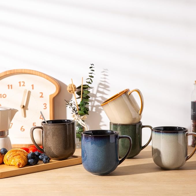 LERATIO Ceramic Coffee Mugs Set of 6,12oz Handmade Coffee Mugs Set | Large Handle for Cappuccino/Latte/Tea/Hot Cocoa,Oven &Dishwasher & Microwave Safe-Colorful