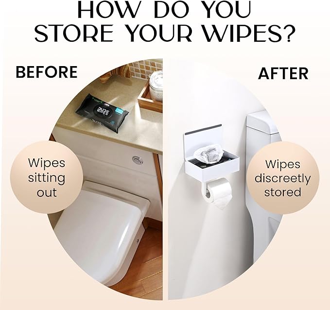 Day Moon™ - Toilet Paper Holder with Shelf - Modern Roll Holder for Bathroom - 1 Pack - Wall Mount - with Storage, White