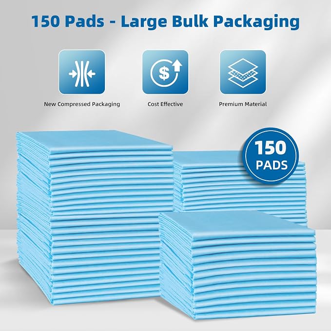 150 Count Disposable Beds Pads,23"x36" Waterproof Adults Incontinence Chucks Underpads,Absorbent Leakproof Pee Pads for Kids,Elderly,Extra Large Dog Puppy Training Pad, Baby Changing Liner