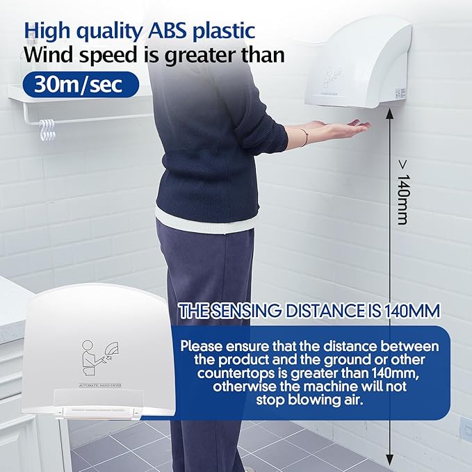 Rossesay 2 Pcs Electric Hand Dryer Commercial Compact Air Wiper Automatic Hand Air Dryer for Dry Machine Wall Business Home Household Restroom Office Mall, 110v,1200W(White)