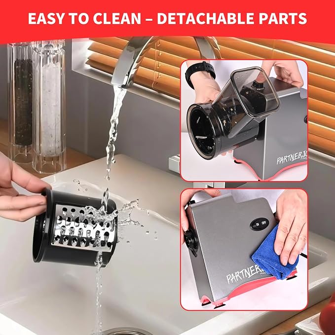 Electric Cheese Grater 250W, 7-in-1 Salad Maker & Vegetable Slicer Shredder with Widened Feeding Port for Block Cheese, Carrots, Potatoes & Fruits, Professional Food Grating Machine