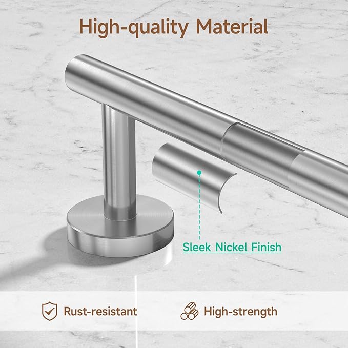 USHOWER Brushed Nickel Bathroom Hardware Set, Modern 24-Inch Towel Bar Set Wall Mounted, Durable SUS304 Stainless Steel Bathroom Accessories Set, 8-Piece
