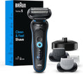 Braun Electric Shaver for Men, Series 5 5150cs, Wet & Dry Razor, Turbo Shaving Mode, Foil Shaver, with Beard Trimmer, Body Groomer and Charging Stand, Blue