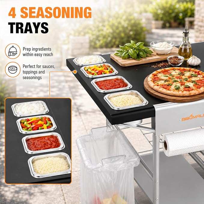 Pizza Oven Table Grill Cart for Ninja Woodfire, Blackstone Griddle, Ooni | 51'' Outdoor Pizza Oven Stand with Seasoning Tray for Outdoor Cooking, BBQ Prep Station, Easy Assembly 30048