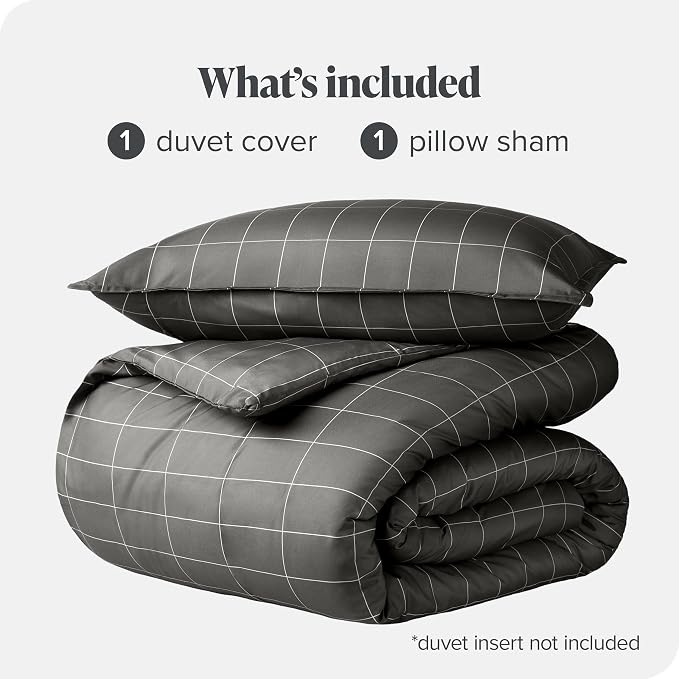 Bare Home Bedding Duvet Cover Extra Long - Premium 1800 Super Soft Collection - Lightweight, Duvet Cover - Soft Textured (Twin/Twin XL, Grid - Grey/White)