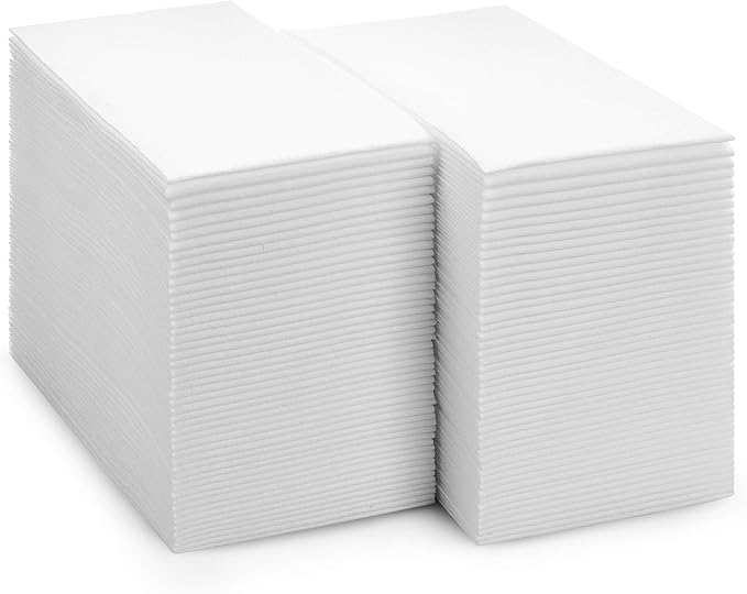 100 Pack Disposable Guest Towels for Bathroom, Linen-Feel Hand Towels | Thick and Absorbent Cloth-Like Paper Napkins, Made in USA, White, 12x17 in, for Parties, Weddings, Events, Guest Bathrooms
