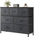 Sweetcrispy 7 Drawer Dresser, Fabric Storage Tower Organizer for Bedroom, Closet, Hallway, Entryway, Tall Chest of Drawers with Steel Frame, Wood Top, Large Storage, Black Wood Grain