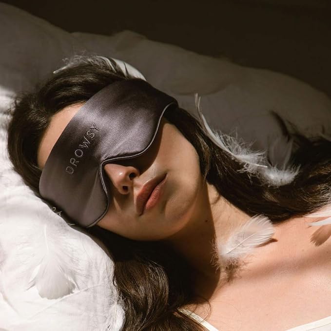 Drowsy Featherweight Silk Sleep Mask – Luxury Blackout Eye Mask for Sleeping & Travel, 100% Mulberry Silk, Lightweight Comfort, Adjustable Strap, Protects Skin & Hair (Moonlight Shadow)