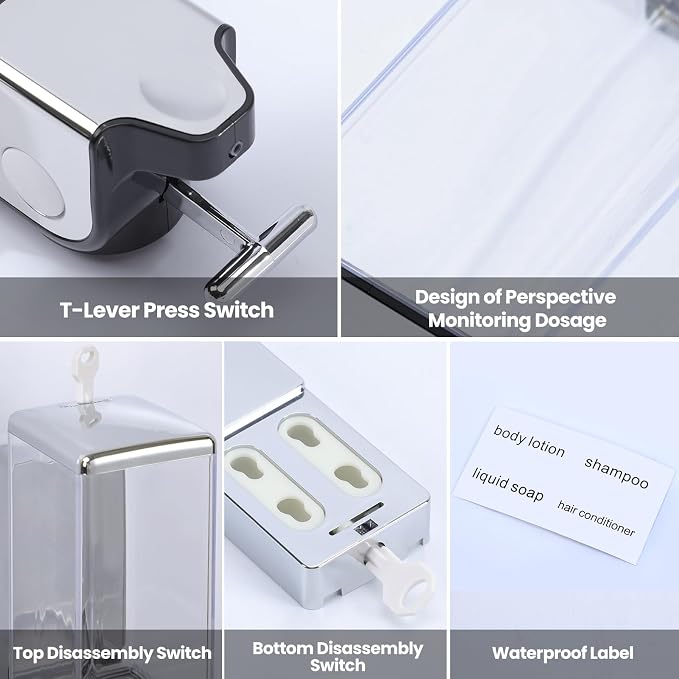 EHORIA Shampoo and Conditioner Dispenser,Shower Soap Dispenser | Shower Dispenser 2 Chamber No Drill,Wall Mounted Refillable Bottles,18.6oz 2-in-1,Shower Accessories for Bathroom,RV&Hotel