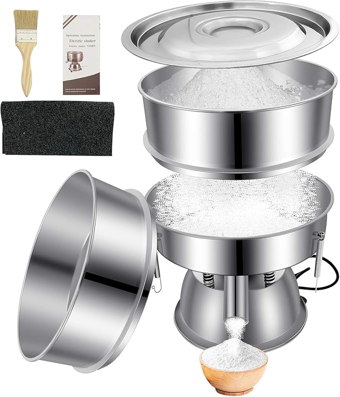 Sidasu Automatic Vibrating Sieve Shaker – 40 Mesh + 60 Mesh Flour Sifter, Electric 110V 55W Sifter Machine for Flours, Herbal Powder