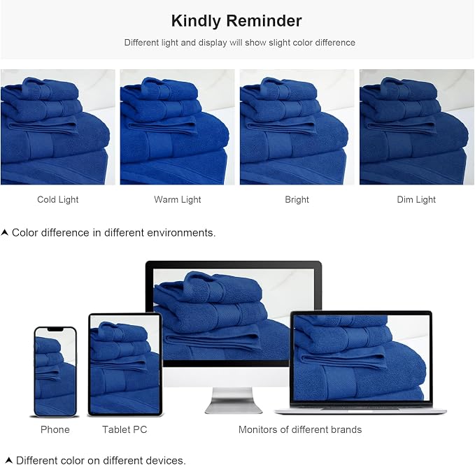 COZYART Bath Towel Set 6 PCS, Royal Blue Luxury 100% Turkish Cotton 650GSM | Soft Absorbent Quick Dry, OEKO‑Tex 100 Cert. Zero Twist Ring Spun Cotton, Plush Fluffy, Breathable Hotel Quality Towels Set