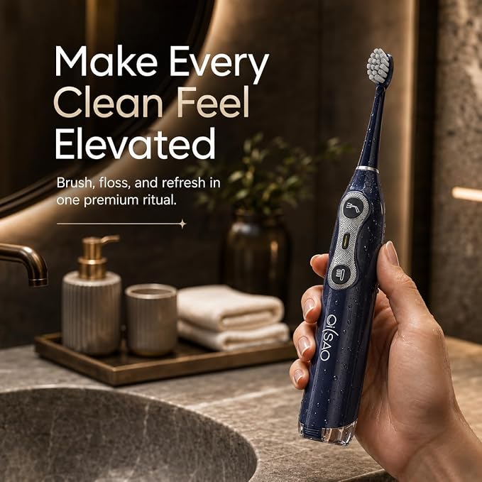 Electric Toothbrush with Water Flosser for Adults, Sonic & Cordless 3-in-1 | Sonic Brush & Floss Combo,30-Day Battery,3 Floss+3 Brush Modes,Braces Friendly, Sensitive Gums,5 Brush Heads