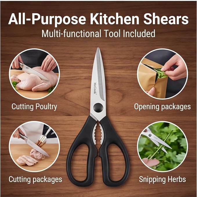 McCook Knife Set Sharp Kitchen Knife Block Set w Built-in Sharpener | German Forged Stainless Steel,15 PC,Razor Sharp,Anti-Rust,Restaurant Grade,Ergonomic Handle,Full Tang,Gift Box