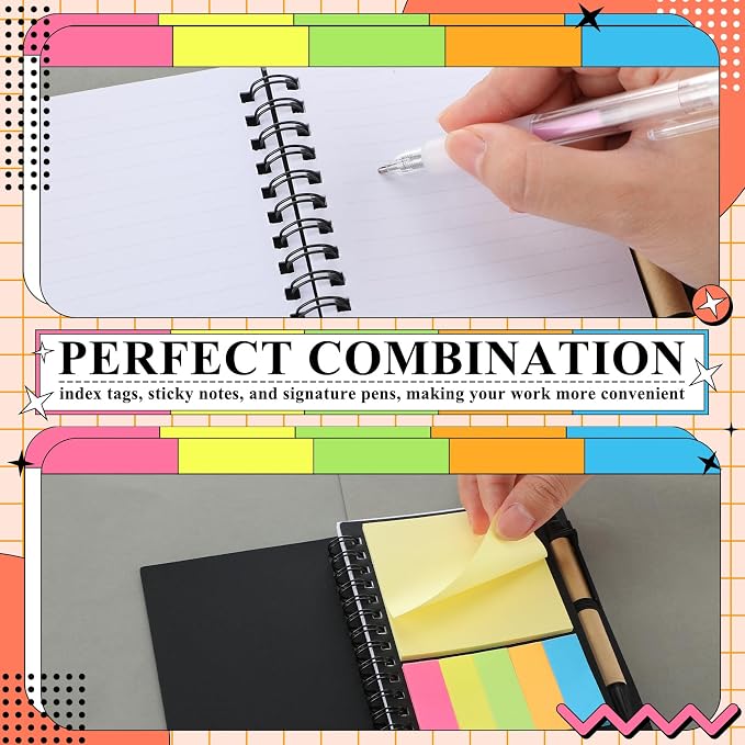 Qilery 10 Pack Lined Spiral Notebook Small Notepad and Pen Set Steno Pads Lined Notepad Black Pocket Notebook for Business Office School Supplies