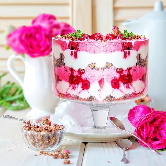 Trifle bowl Glass Crystal-Clear Set of 1, 116oz(3.3L), Footed Trifle Bowl with Stand, Trifle dish for decadent dessert like salad, fruit, ice cream, parfait, pudding, Party Bowl