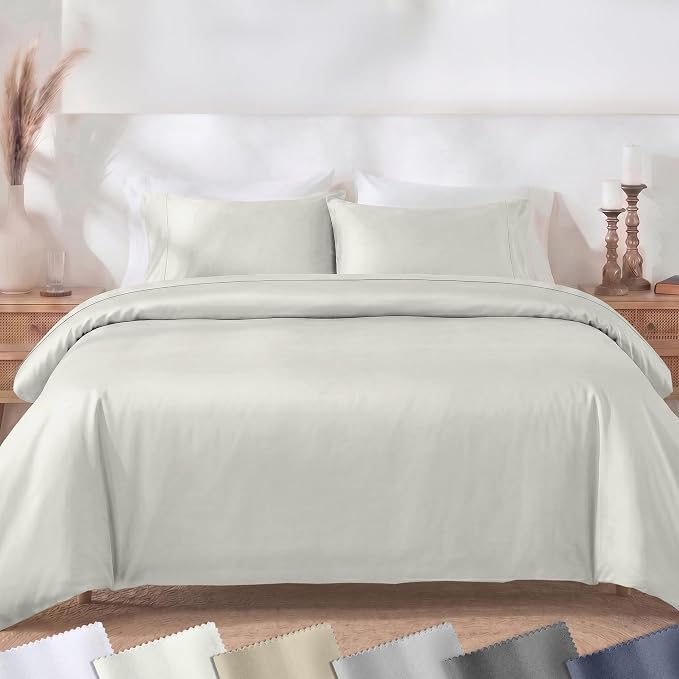 California Design Den 3 Pc King Size Duvet Cover Set -Winner Good Housekeeping Best Bedding Awards 2025, 400 Thread Count Sateen 100% Cotton Bedding Duvet Covers - Ivory (Pale Tone)