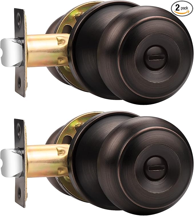 Probrico Privacy Door Knob Bedroom Door Locks, Keyless Interior Door Knobs for Bathroom, Oil Rubbed Bronze, 2 Pack