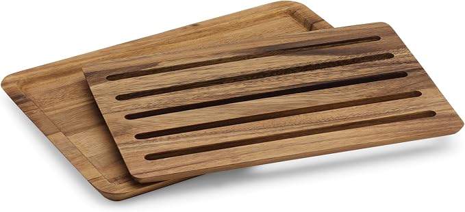 Ironwood Nesting Bread Cutting Board with Crumb Catcher, 10" x 15" x 0.75" | Slice & Serve Bread On One Wood Board | Crumb Catcher Tray To Minimize Mess | Beautiful Acacia Wood | Sandwich Cutting Board