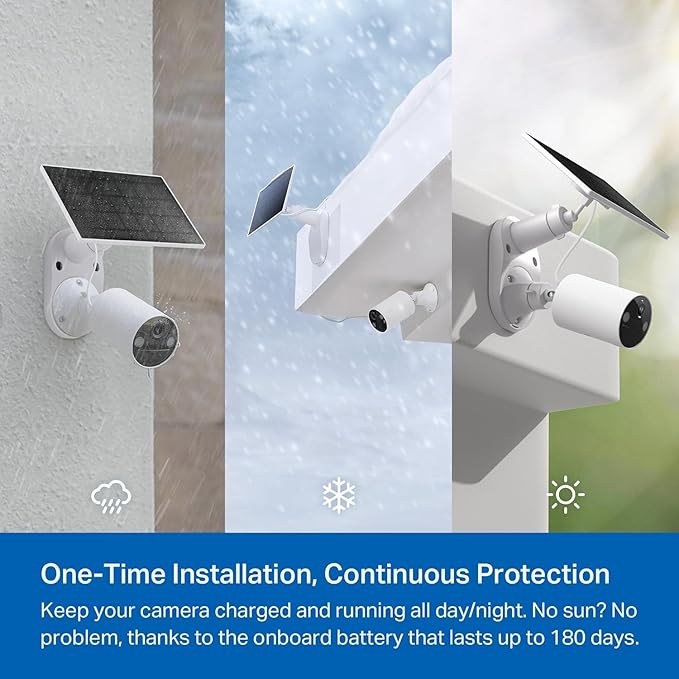Tapo SolarCam 1080p Outdoor Wireless Security Camera, Battery Power with Solar, Person Detection, Subscription-Free Local Storage/Optional Cloud, Works with Alexa & Google Assistant, C402 KIT(3-Pack)