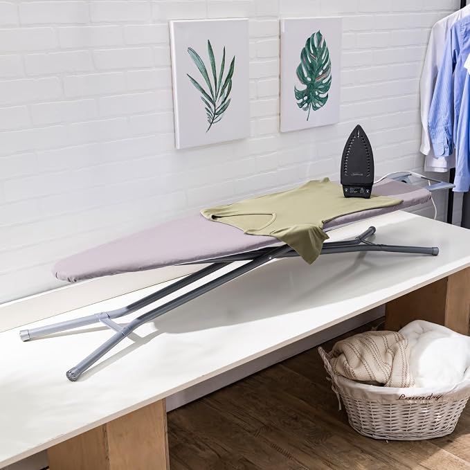 Ironing Board Full Size; Made in USA by Seymour Home Products (Light Grey). Includes Iron Rest, Cover & Pad | All-Steel Frame, 4 Heavy Duty Legs for Extra Support | Diamond Cut Mesh Top; Steam Flow