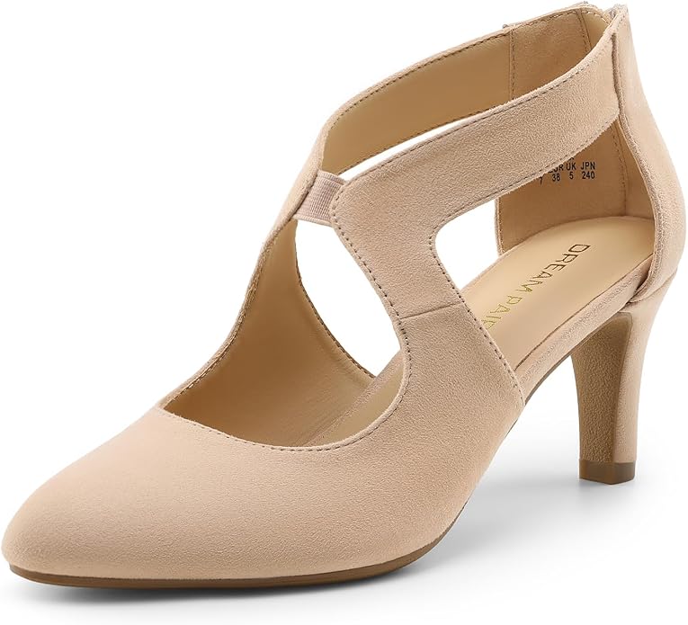 DREAM PAIRS Women's Pumps Closed Pointed Toe Kitten Heels | Elegant Party Dress Shoes with Chic Crisscross Cutouts, 2.76 Inch Heel, and Back Zip for Polished, All-day Secure Strides