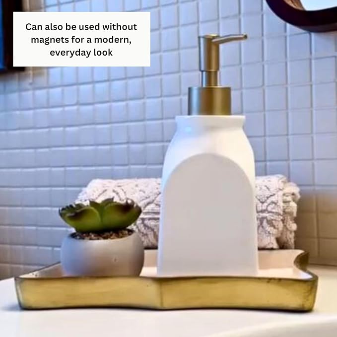 SKL Home Seasonal Soap/Lotion Dispenser Gift Set with 7 Interchangeable Magnetic Holiday Attachments, Refillable for Bathroom & Kitchen, Silver