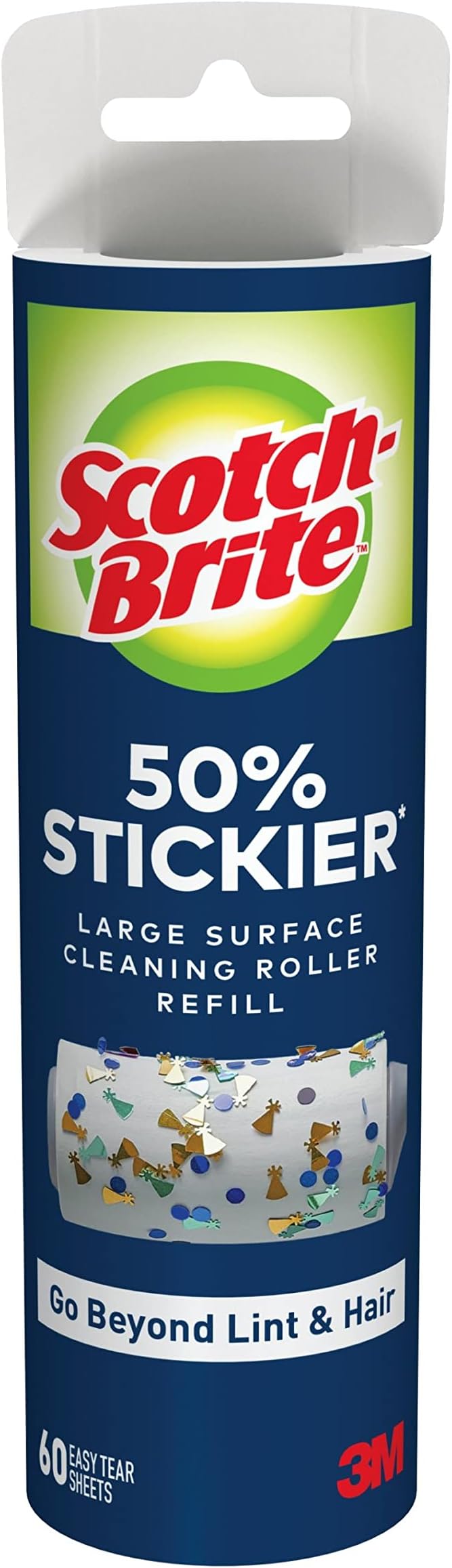 Scotch-Brite 50" Stickier Large Surface Roller Refill & Lint Roller, Works Great on Pet Hair, Clothing, Furniture and More, 3 Rollers, 100 Sheets Per Roller (300 Sheets Total)