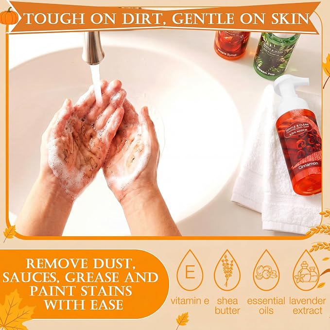 6 Pack Autumn Foaming Hand Soap with Pump Care Moisturizing Liquid Fall Scented Foam Hand Wash Party Favor for Seasonal Home Decor and Gifting 8.75 Fl. oz