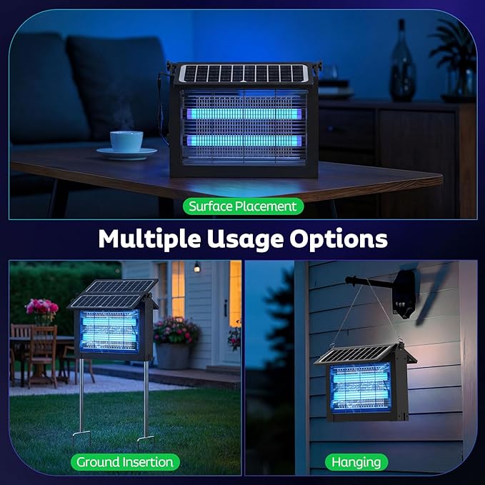 OnBeam Solar Bug Zapper Outdoor with Dual Solar Panel, 4500V Mosquito Zapper Waterproof Rechargeable Electric Fly Zapper, Cordless Fly Trap Mosquito Killer for Backyard, Patio, Garden, RV Camping