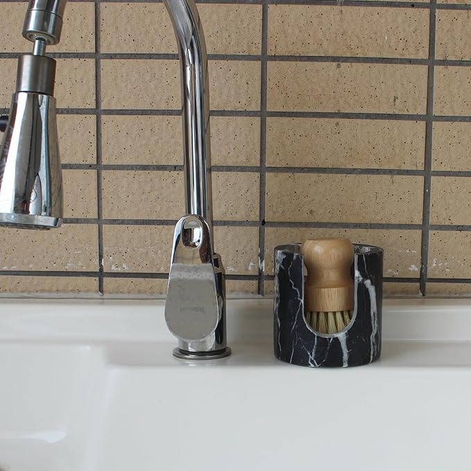 Natural Travertine Sponge Holder for Kitchen Sink, Drying Rack, Compact Sink Caddy Organizer - Nero Portoro Marble