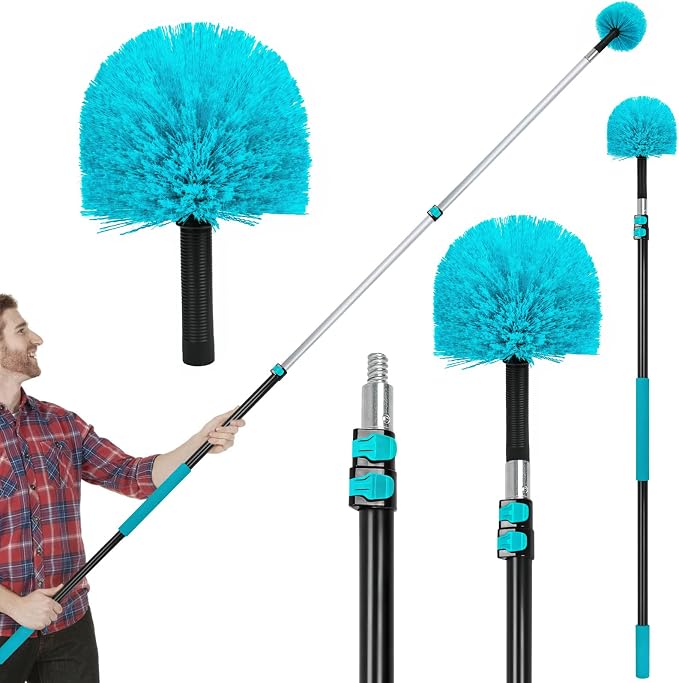 Mavriz 5-12 FT Spider Web Brush with Pole, Cobweb Duster with Extension Pole for Outdoor & Indoor Cleaning, Telescopic Long Duster for High Ceilings 20 Ft Reach