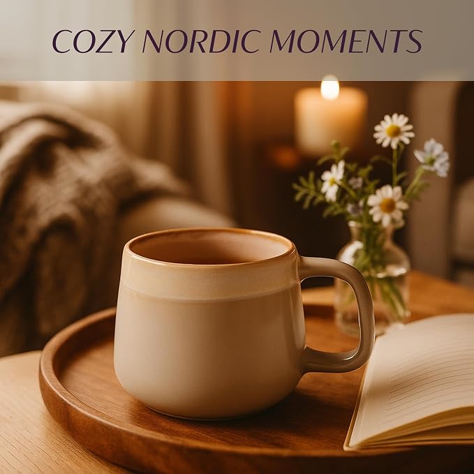 Ava Nord Large Stoneware Ceramic Coffee Mugs Set of 4 | 16 oz | Sage Ash | Lead-Free, Non-Toxic, Freezer - Microwave & Dishwasher Safe, Comfortable Handle, Aesthetic Nordic Design for Latte, Tea