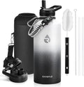 RAYMYLO Insulated Water Bottle 87 oz, Triple Wall Vacuum Stainless Steel (Cold for 48 Hrs), Leak Proof & Non-BPA, Modern Water Flask Jug with Paracord Handle & Straw Spout Lids, Ombre: White/Black
