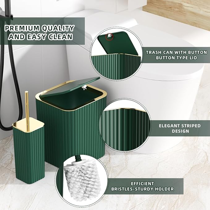 XLHOMO Bathroom Accessories Set - Gorgeous Green Bathroom Set, 10PC Green Bathroom Accessory Set, Bathroom Sets with Toilet Brush, Bathroom Trash Can
