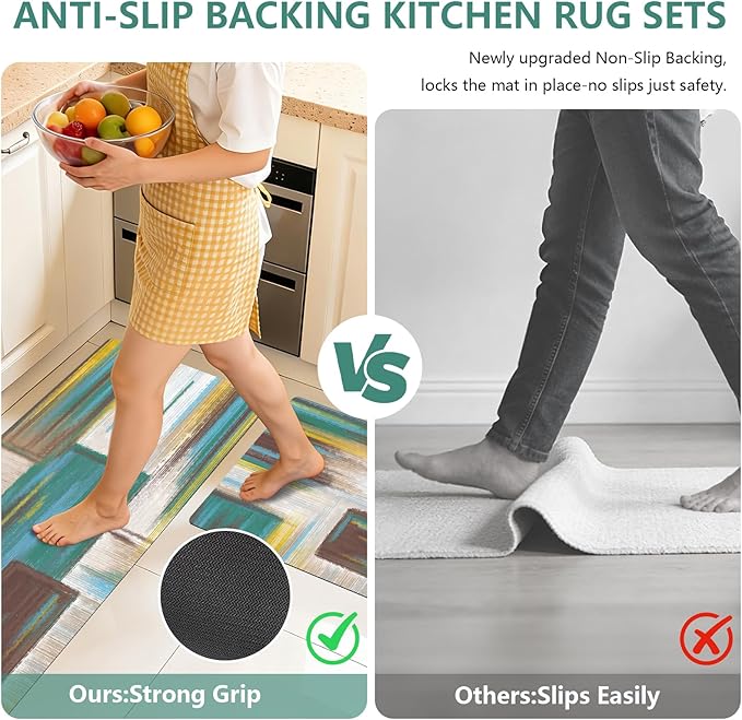XLHOMO Kitchen Rugs Sets of 3, Non Slip Washable Kitchen Mats for Floor, Anti-Fatigue Runner Rug with Rubber Backing, Waterproof Kitchen Rug Set for Laundry, Floor, Office, Hallway