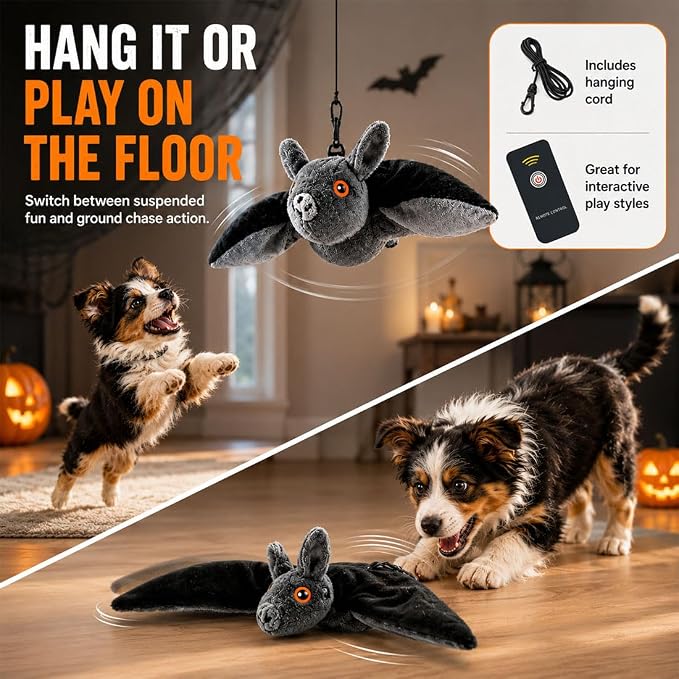 Flying Bat Dog Toy, Flapping Wings Interactive Pet Teaser (2PCS) | USB Rechargeable | Chirping Sounds | Hanging & Ground Play | Realistic Flight Motion | Cat & Dog Exercise