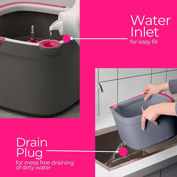 True & Tidy Square Spin Mop & Bucket System w/Extra Squeegee Head