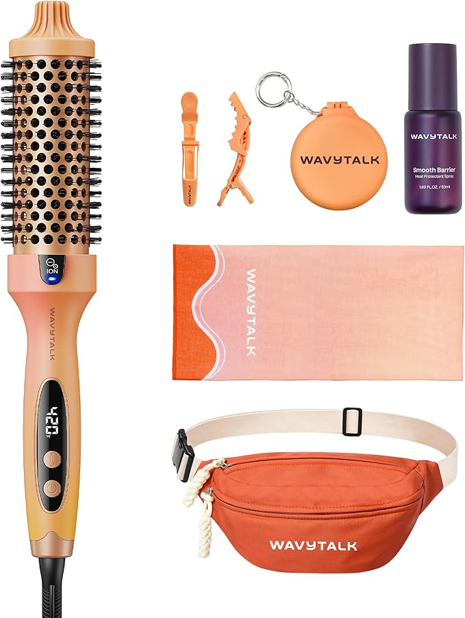 Wavytalk VIP Volume Blowout Boost Festival Bundle, Thermal Brush 1.5 inch for Blowout Look, Tourmaline Ceramic Negative Ion Technology, 5 Temperature Settings Dual Voltage