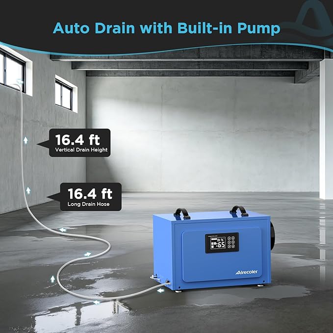 125 Pints Commercial Dehumidifier with Pump for Crawl Spaces & Basements with Drain Hose, Industrial Grade Water Damage Restoration for up to 6,000 sq ft, Auto Defrost, Memory Starting