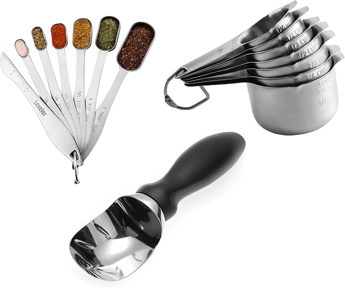 Spring Chef Baking Bundle - Ice Cream Scoop & Rectangular Measuring Spoons & Measuring Cups
