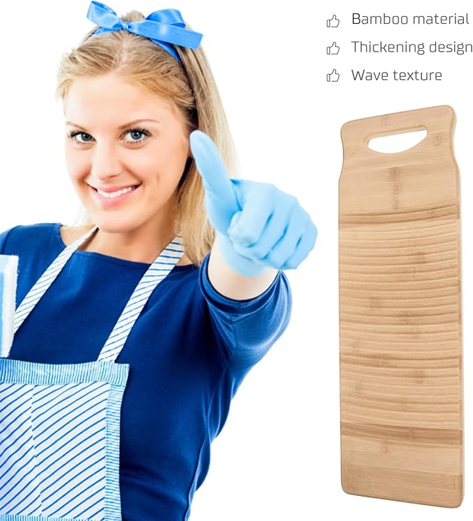 NOLITOY Bamboo Laundry Washboard Handwashing Clothes Old Fashioned Washboard Thickened Scrub Board Soft Brush Cleaning Tool