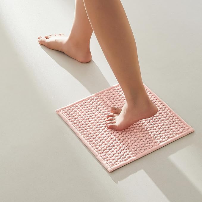 TYUU Small Bathroom Rugs, Non Slip Washable Bath Rugs Super Absorbent Bathroom Rug Thin Quick Dry Low Pile Bath Mats, Pink 12"x12"