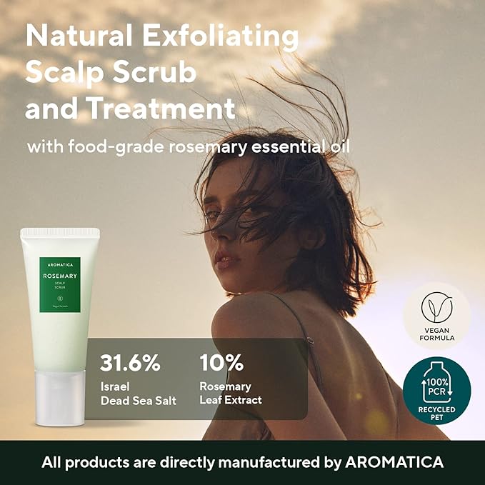 AROMATICA Rosemary Root Enhancer And Scalp Scrub Korean Hair Care Set - Rosemary Water Spray and Scalp Exfoliator for Dry Scalp Treatment, Rosemary Oil Scalp Care, Exfoliante de romero