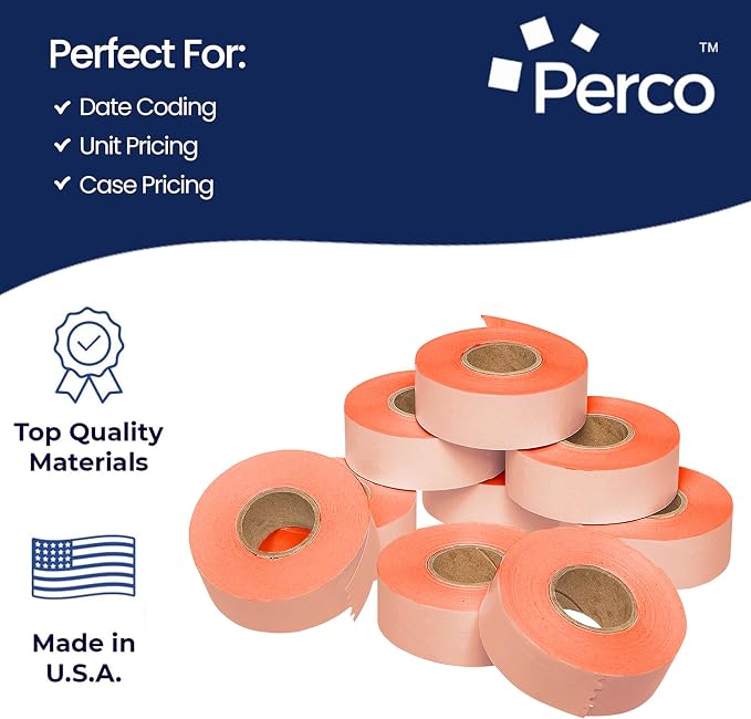 Perco Fluorescent Red Price Marking Labels - 36,000 Blank Labels for Garvey 22-66/22-77/22-88 Two Line Pricing Gun with Ink Rolls Included - 36 Rolls, 4 Sleeves - Made in USA