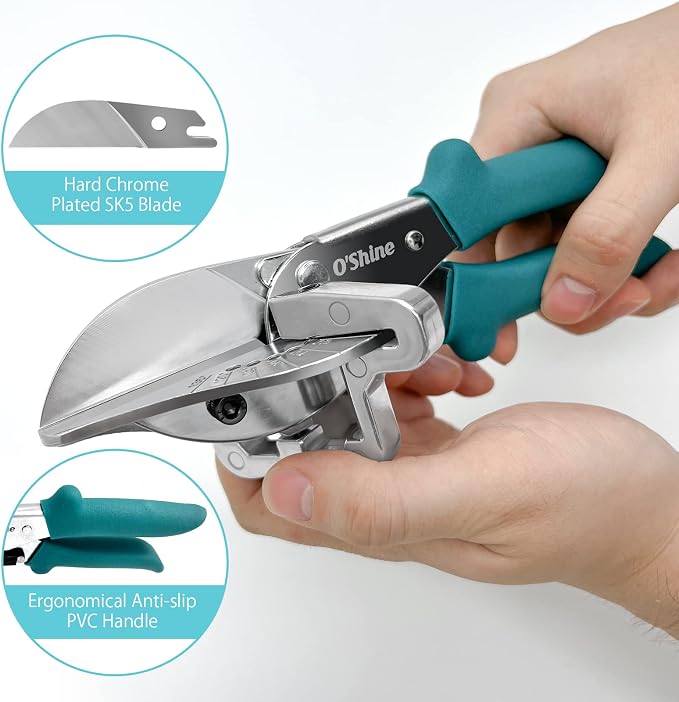 O’Shine Miter Shears for Angular Cutting Molding Crafting,Shoe Molding Cutter Tool,45-135 Degree Multi Angle Trim Cutter Hand Tool for Soft Wood PVC, an Extra Blade with Sheath Included