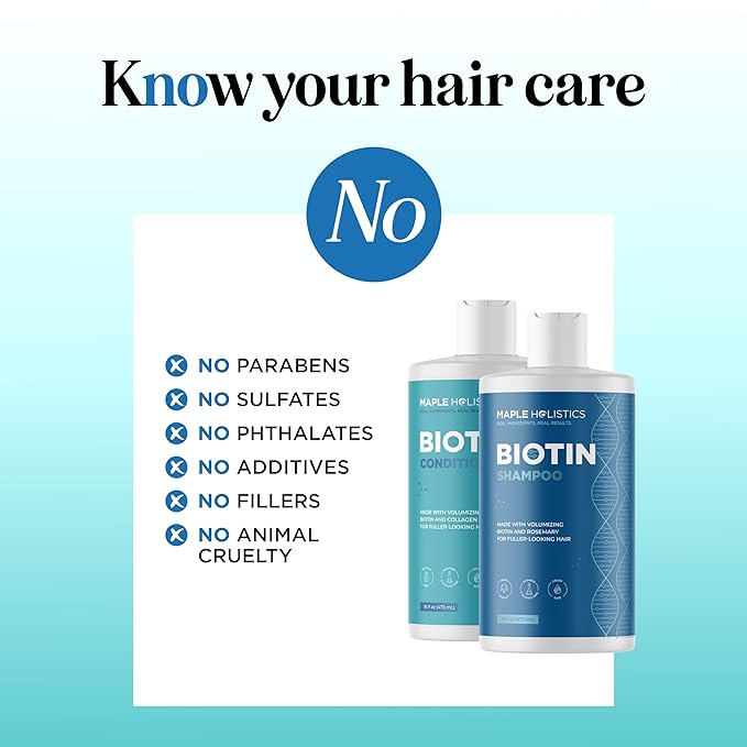Rosemary Biotin Shampoo and Conditioner Set - Volumizing Shampoo and Conditioner for Thinning Hair for Women & Men with Nourishing B Vitamins - Color Safe Sulfate Paraben & Silicone Free (16 Fl Oz)