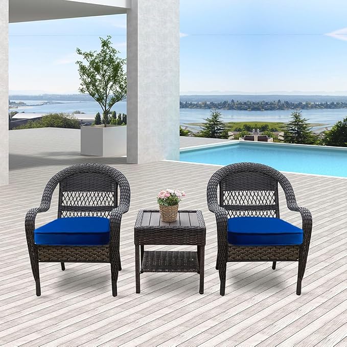 JMGBird Outdoor Chair Cushions Set of 2 - Waterproof Patio Seat Cushions 19x19 Inch with Ties, Dark Blue Solid Color High Density Foam Square Cushions for Garden Furniture